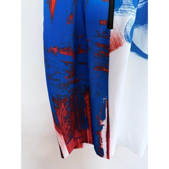 MILLY blue white orange abstract Lou Lou sleeveless knee length sheath dress - Picture 7 of 11